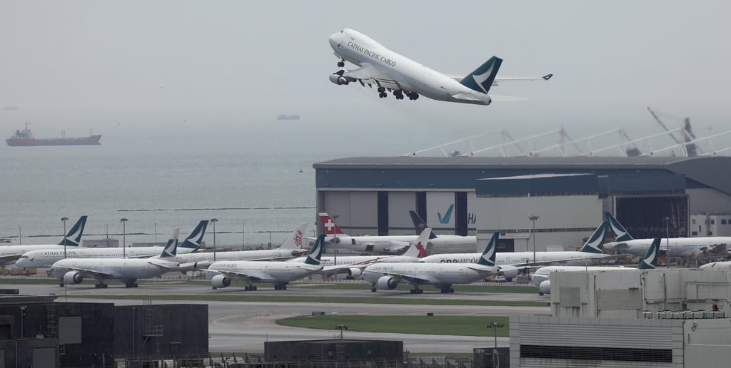 A Cathay Pacific cargo plane takes off from the Hong Kong International Airport in this file photo from June 2020. Photo: Sam Tsang A Cathay Pacific cargo plane takes off from the Hong Kong International Airport in this file photo from June 2020. Photo: Sam Tsang