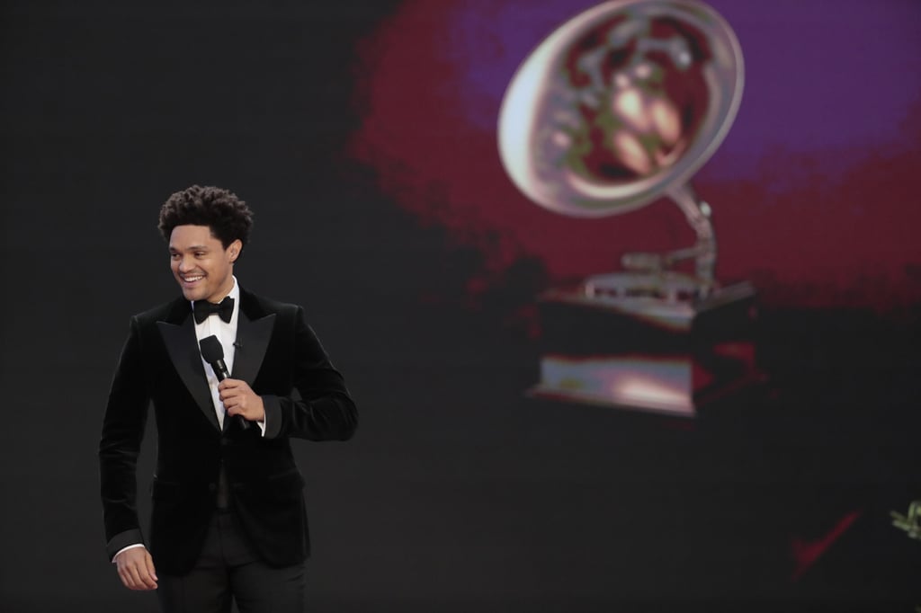 Host Trevor Noah on stage at the 63rd Grammy Awards outside Staples Centre in Los Angeles in March 2021. Photo: TNS