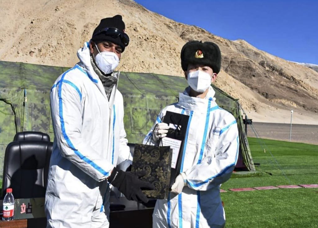 Indian and Chinese troops exchange greetings and sweets at 10 locations on the border. Photo: Twitter
