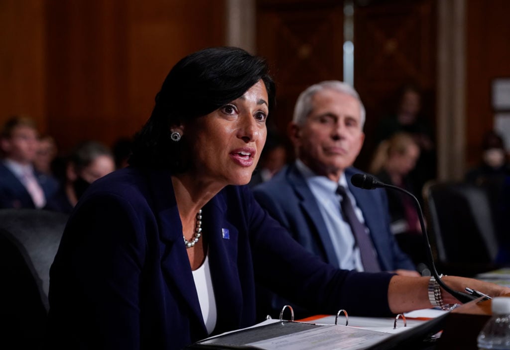 US CDC Director Rochelle Walensky and infectious disease expert Anthony Fauci testify before a Senate committee in Washington in July. Photo: TNS
