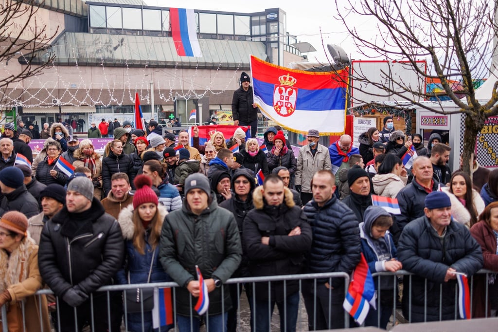 People hold Serbian and Republika Srpska flags during celebrations to mark the autonomous Serb Republic’s national holiday in Banja Luka, Bosnia and Herzegovina on January 9. Photo: Reuters