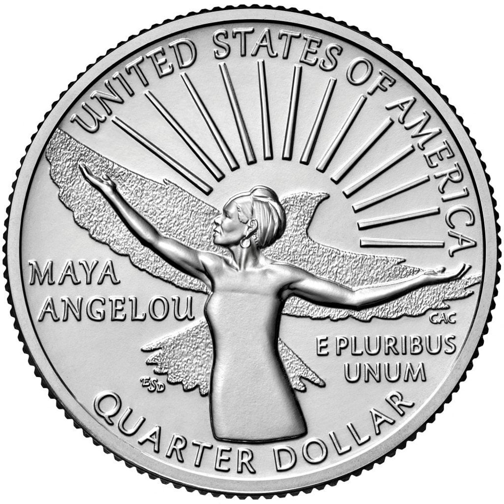The reverse (tails) side of the coin honouring Maya Angelou. Photo: The US Department of Treasury / AFP