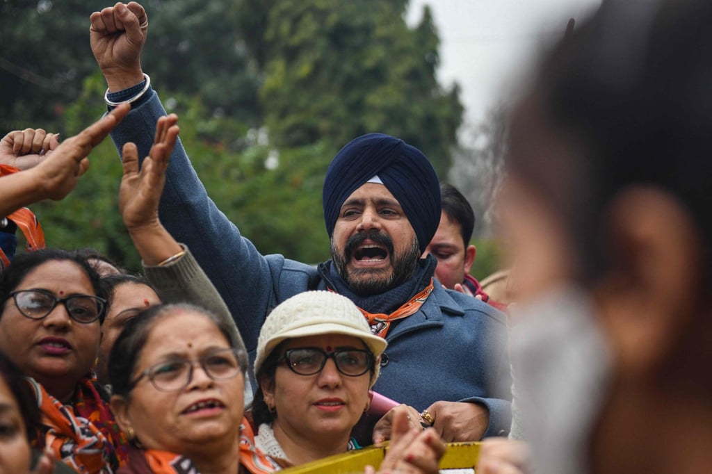 Activists from Prime Minister Narendra Modi’s Bharatiya Janata Party during a demonstration last week against the Punjab state government days after a rally due to be addressed by Modi was cancelled, apparently for security reasons. Photo: AFP Activists from Prime Minister Narendra Modi’s Bharatiya Janata Party during a demonstration last week against the Punjab state government days after a rally due to be addressed by Modi was cancelled, apparently for security reasons. Photo: AFP