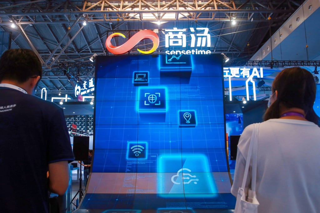 The booth of Chinese artificial intelligence company SenseTime at the 2021 World Artificial Intelligence Conference in Shanghai. AI is a key technology in the five-year plan for the digital economy. Photo: CNS/AFP The booth of Chinese artificial intelligence company SenseTime at the 2021 World Artificial Intelligence Conference in Shanghai. AI is a key technology in the five-year plan for the digital economy. Photo: CNS/AFP