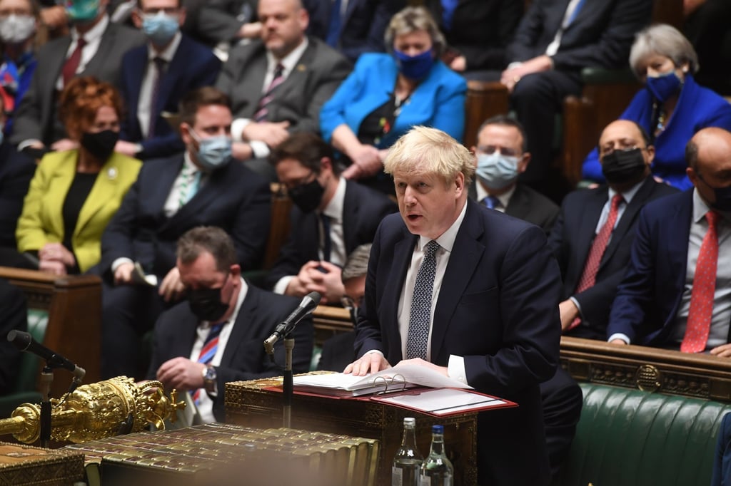 British Prime Minister Boris Johnson in parliament, where he apologised for attending a gathering at his Downing Street residence during the first coronavirus lockdown. Photo: EPA