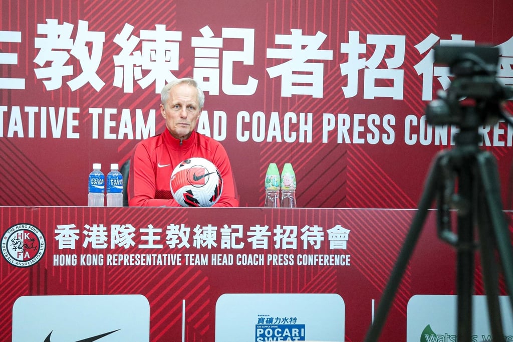 Hong Kong men’s head coach Jorn Andersen at his first virtual press conference event in Kowloon. Photo: Hong Kong Football Association Hong Kong men’s head coach Jorn Andersen at his first virtual press conference event in Kowloon. Photo: Hong Kong Football Association