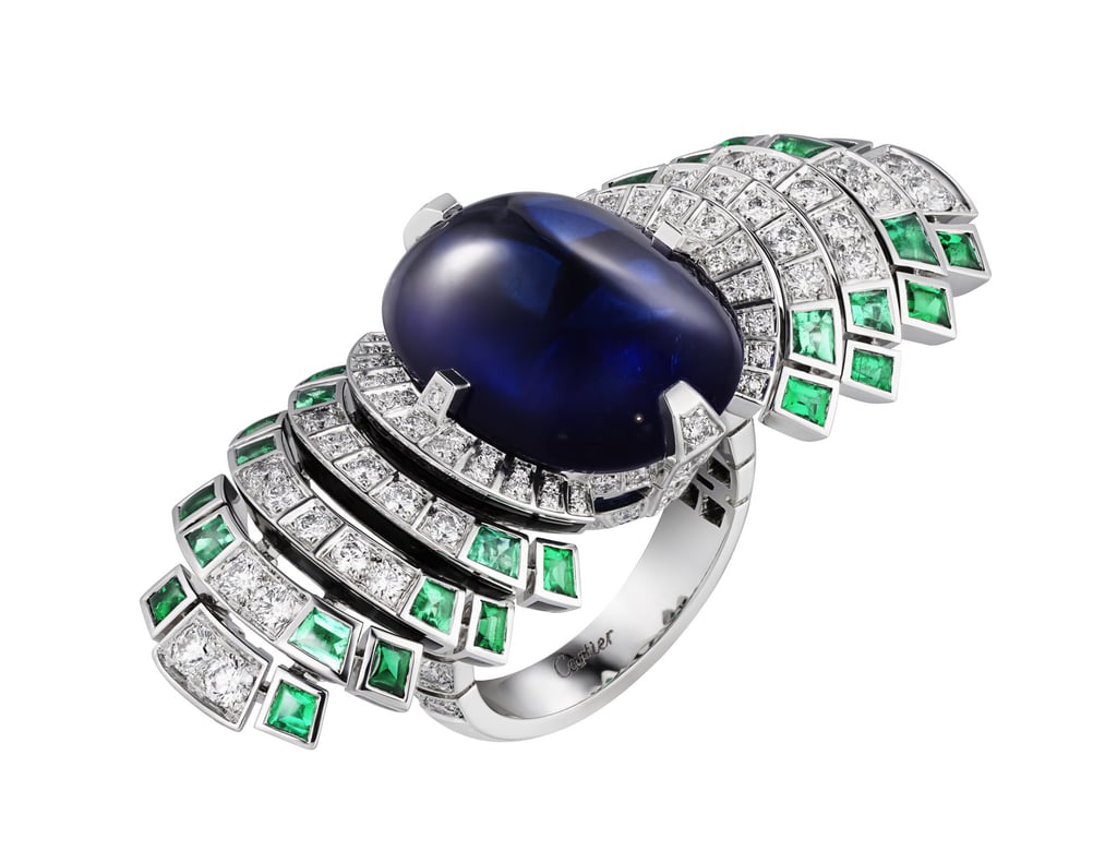 Cartier’s Parhelia ring from the brand’s Sixième Sens collection displays an intense blue 21.51-carat sapphire cabochon at its centre. Cartier’s Parhelia ring from the brand’s Sixième Sens collection displays an intense blue 21.51-carat sapphire cabochon at its centre.