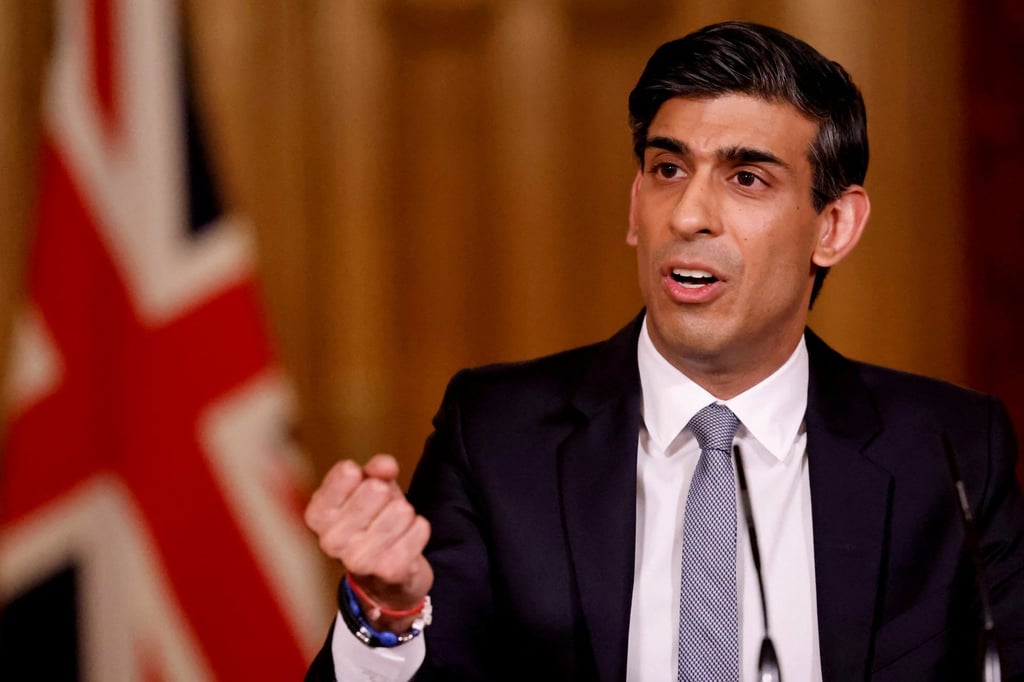 Britain’s Chancellor of the Exchequer Rishi Sunak attends a virtual press conference inside 10 Downing Street in London in March 2021. Photo: Reuters