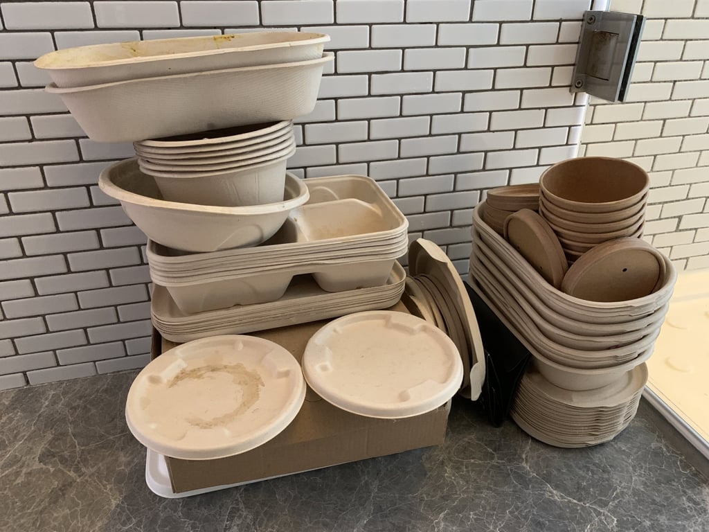 “Biodegradable” food containers accumulated during the 21-day stay. Photo: Stephen McCarty
