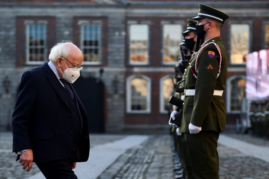 President of Ireland Michael D Higgins and the guard of honour at Dublin Castle. Photo: Reuters
