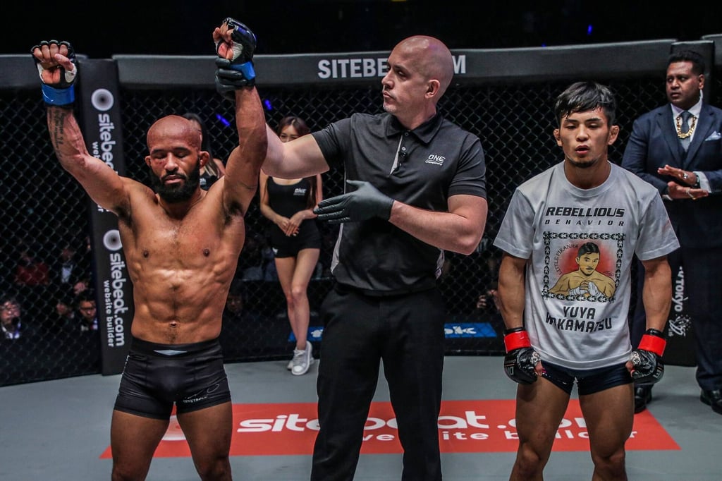 Flyweight Demetrious Johnson celebrates a win over Yuya Wakamatsu at ONE: Century in Tokyo, Japan, in March 2019. Photo: ONE Championship. Flyweight Demetrious Johnson celebrates a win over Yuya Wakamatsu at ONE: Century in Tokyo, Japan, in March 2019. Photo: ONE Championship.