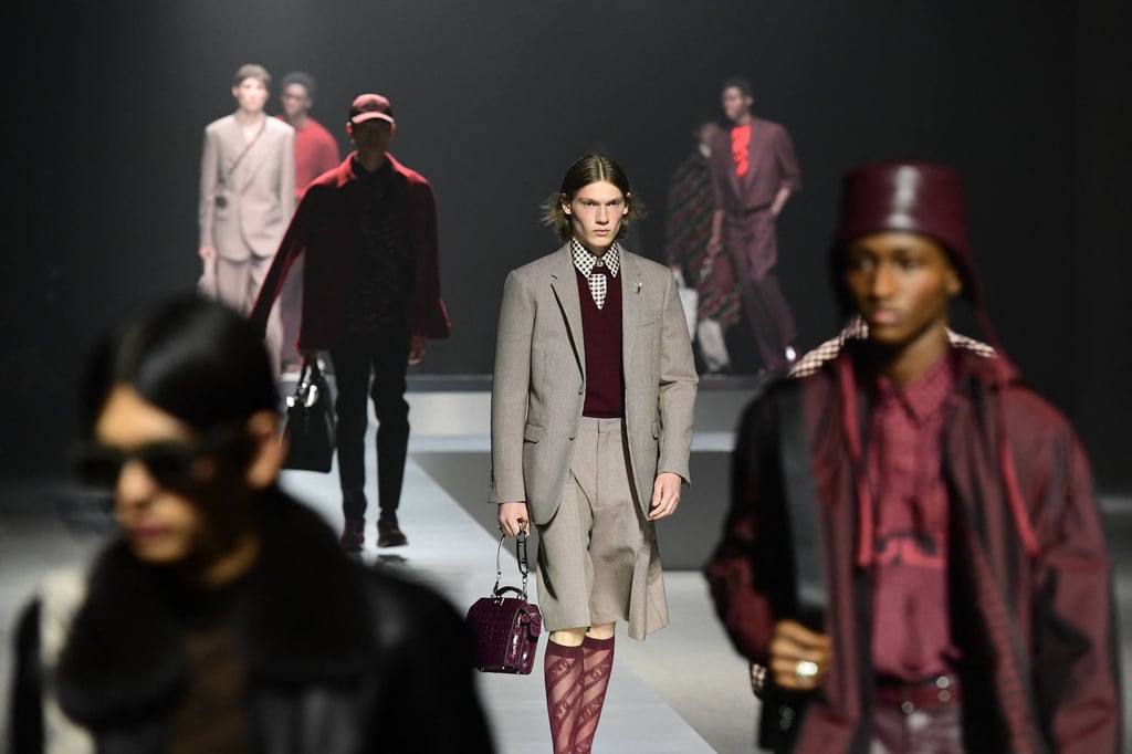 Fendi’s men’s autumn/winter 2022-2023 fashion collection featured men’s Bermuda shorts with the tailoring and flow of a skirt, on January 15, in Milan. Photo: AFP