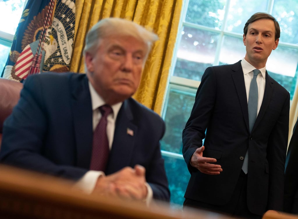Donald Trump listens to his senior adviser Jared Kushner in the Oval Office in this September 2020 file picture. Photo: AFP