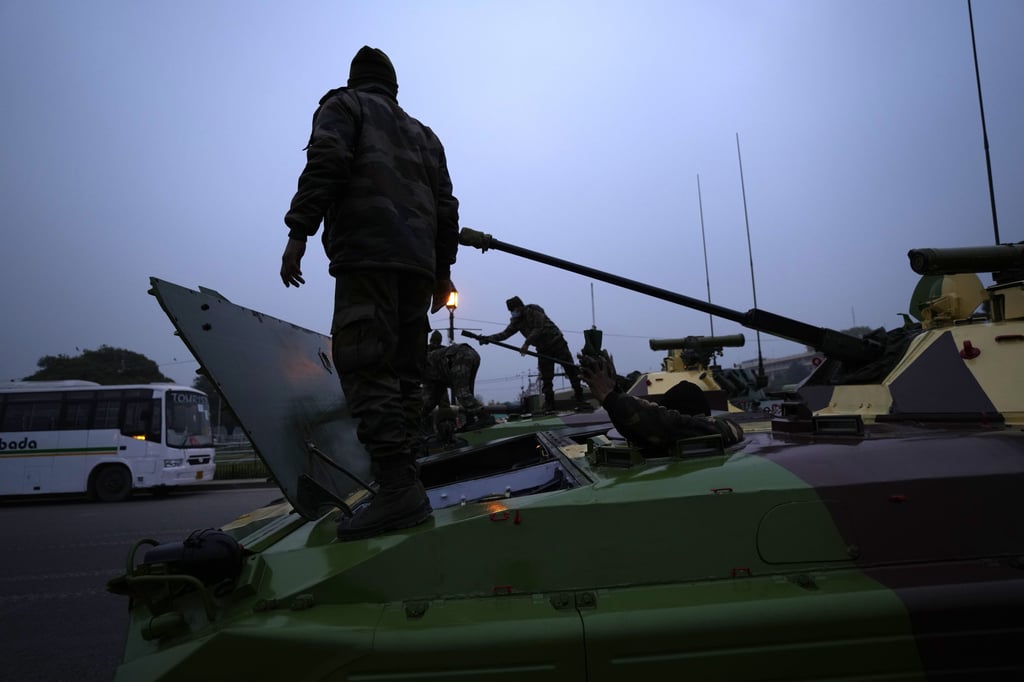 Indian army soldiers clean their armoured vehicles during rehearsals for the upcoming Republic Day parade in New Delhi, India, on January 17. Between 2016 and 2020, India was responsible for almost 10 per cent of total global arms imports, according to Sipri. Photo: AP