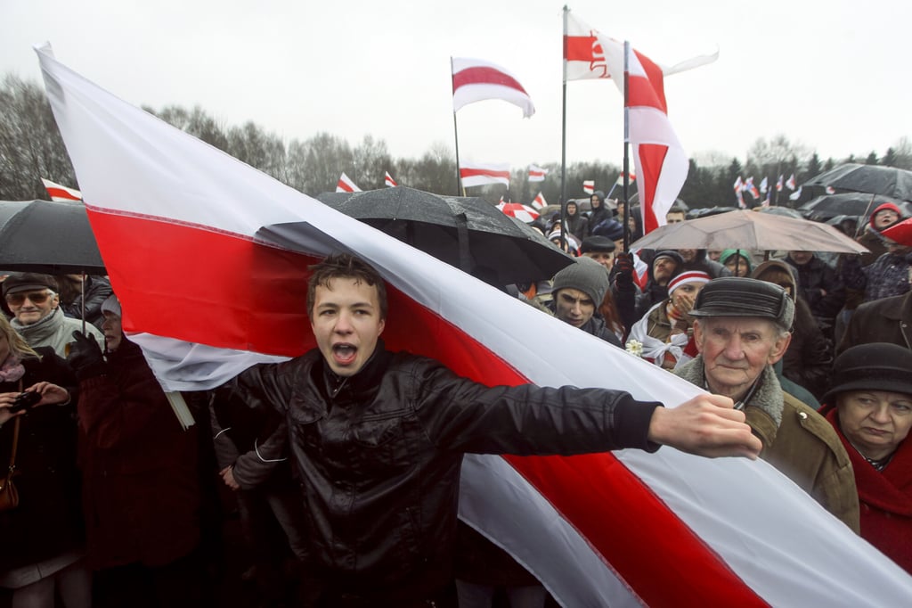 Activist and journalist Raman Pratasevich attends an opposition rally in Minsk, Belarus in March 2012. Photo: AP