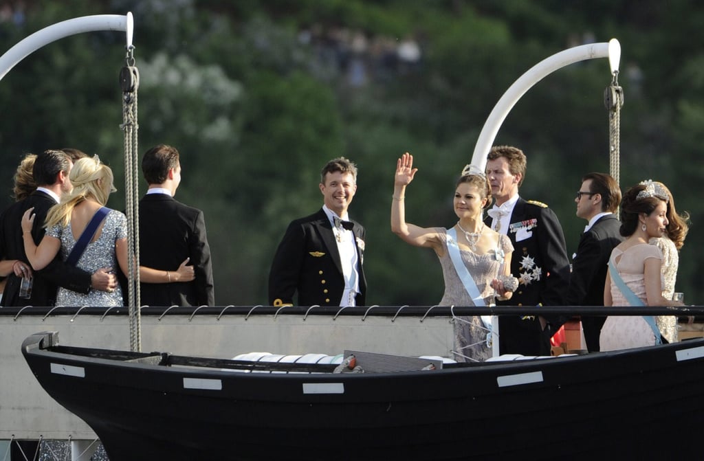 Crown Prince Frederik of Denmark and Crown Princess Victoria of Sweden enjoy the festivities after Princess Madeleine of Sweden’s wedding in 2013. Photo: AP