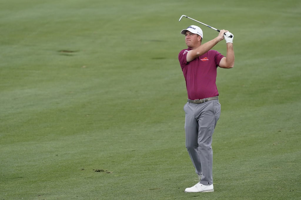 Tom Hoge watches a shot from the ninth fairway during his round on the Pete Dye Stadium Course. Photo: AP