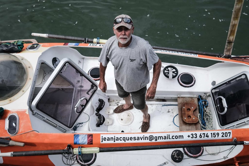 Jean-Jacques Savin on his rowing boat in Lege-Cap-Ferret, southwestern France on May 28, 2021. Photo: AFP