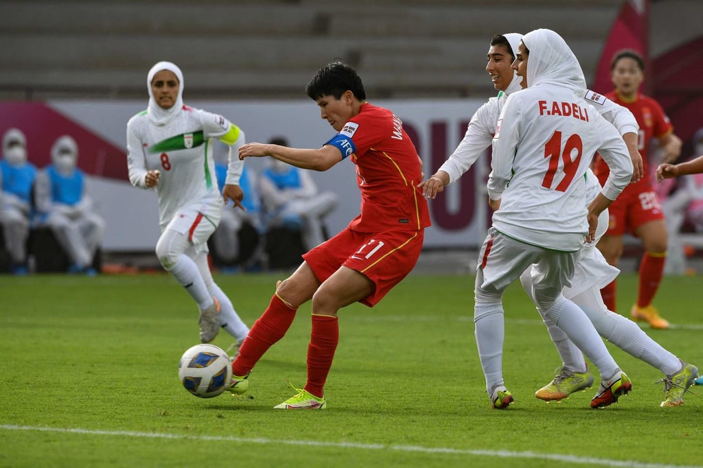 China captain Wang Shanshan on her way to scoring a goal during the AFC Women’s Asian Cup against Iran. Photo: AFP
