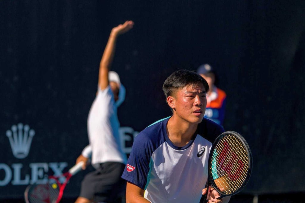 Coleman Wong in action during in the Australian Open boys’ doubles tournament in Melbourne. Photo: Hong Kong Tennis Association / ArcK Photo Coleman Wong in action during in the Australian Open boys’ doubles tournament in Melbourne. Photo: Hong Kong Tennis Association / ArcK Photo
