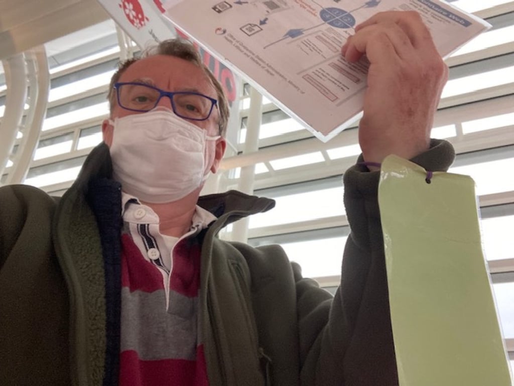 Neil Newman is tagged in British racing green for his stay in quarantine in Japan. Photo: Neil Newman
