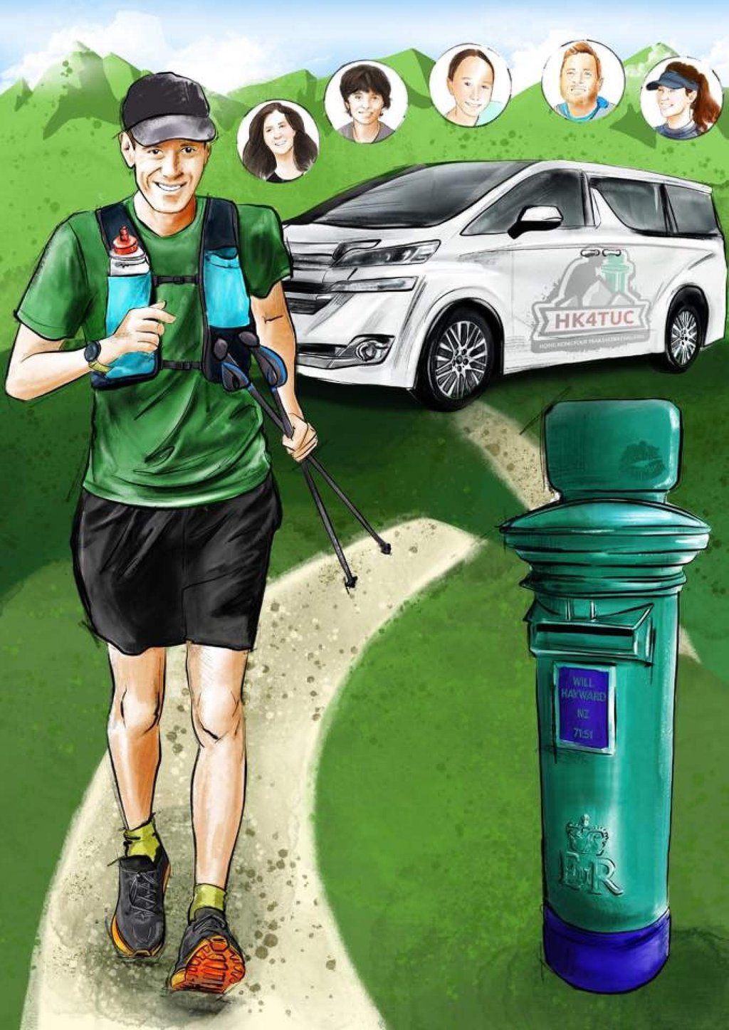 Artists Tanya Bennett’s depiction of Will Hayward running the Hong Kong Four Trails Ultra Challenge, whom she supported three times. Photo: Tanya Bennett