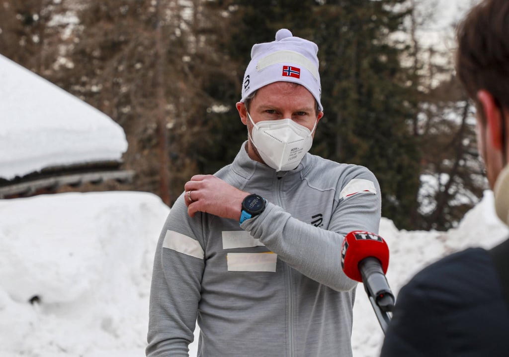 Norway’s head coach Eirik Myhr Nossum speaks to reporters in Seiser Alm near Bolzano. Photo: AP