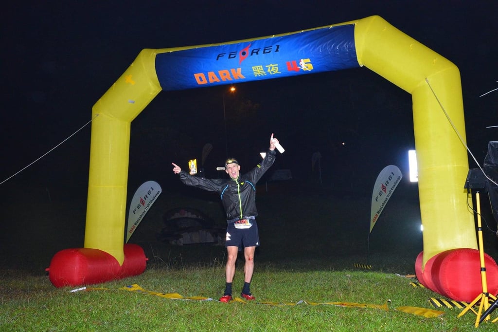 Elliot Froidevaux at the end of the FEREI Dark 45, before taking a taxi to the start of the Hong Kong 50, for training. Photo: FEREI Dark 45