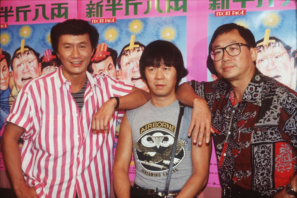 The Hui brothers, from left, Sam Hui Koon-kit, Ricky Hui Koon-ying and Michael Hui Koon-man, pictured at a press conference for their movie Front Page in 1990. Photo: SCMP