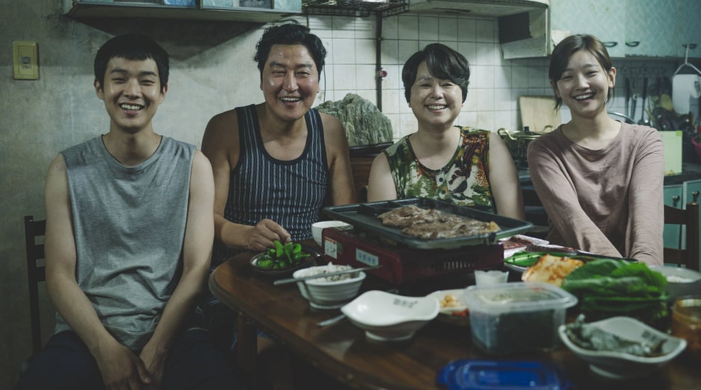 (From left) Choi Woo-shik, Song Kang-ho, Chang Hyde-jin and Park So-dam in a still from Parasite. Photo: CJ Entertainment