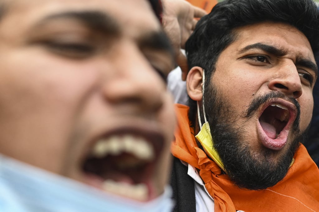 Angry Hindu activists shout slogans during a Monday demonstration in New Delhi demanding justice for Lavanya, who they say died by suicide in Tamil Nadu after being pressured to convert to Christianity. Photo: AFP Angry Hindu activists shout slogans during a Monday demonstration in New Delhi demanding justice for Lavanya, who they say died by suicide in Tamil Nadu after being pressured to convert to Christianity. Photo: AFP