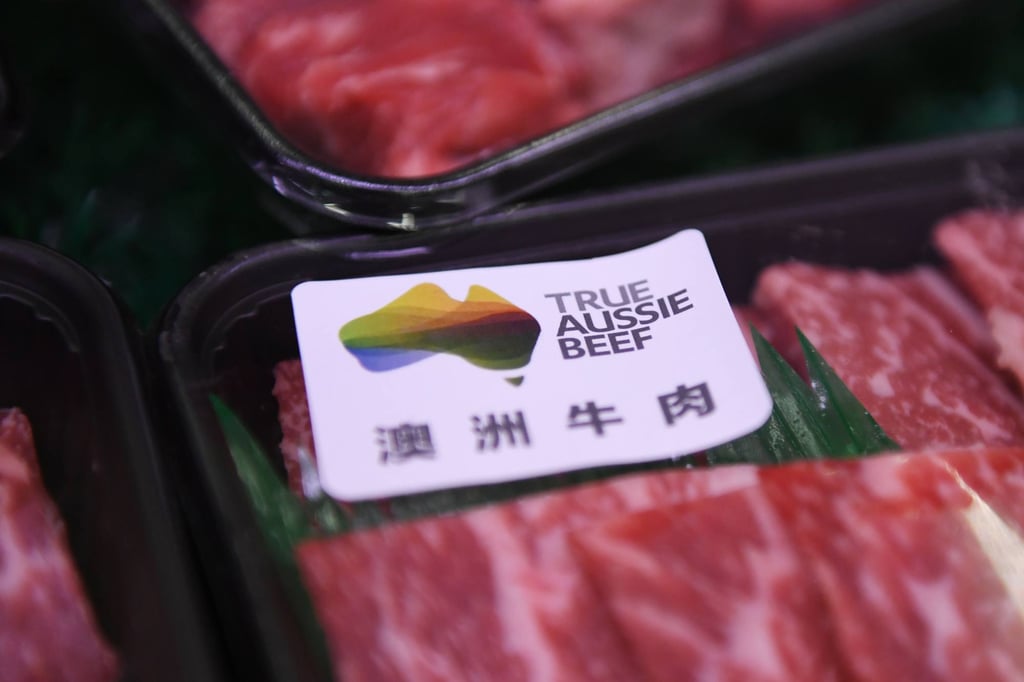 Australian beef in a Beijing supermarket in May 2020. China suspended imports from four major Australian beef suppliers that month, not long after Beijing’s ambassador warned of a consumer boycott in retaliation for Canberra’s push to probe the origins of the coronavirus. Photo: AFP