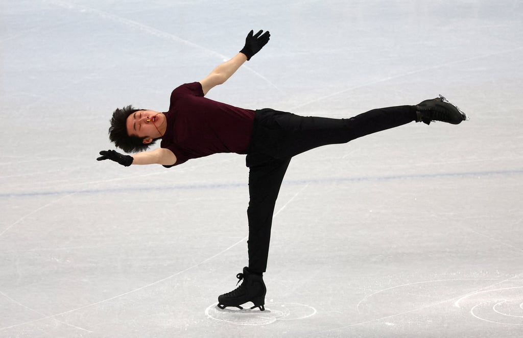 Chinese figure skater Boyang Jin skates during a training session at the Capital Indoor Stadium in Beijing. Photo: Reuters/Fabrizio Bensch
