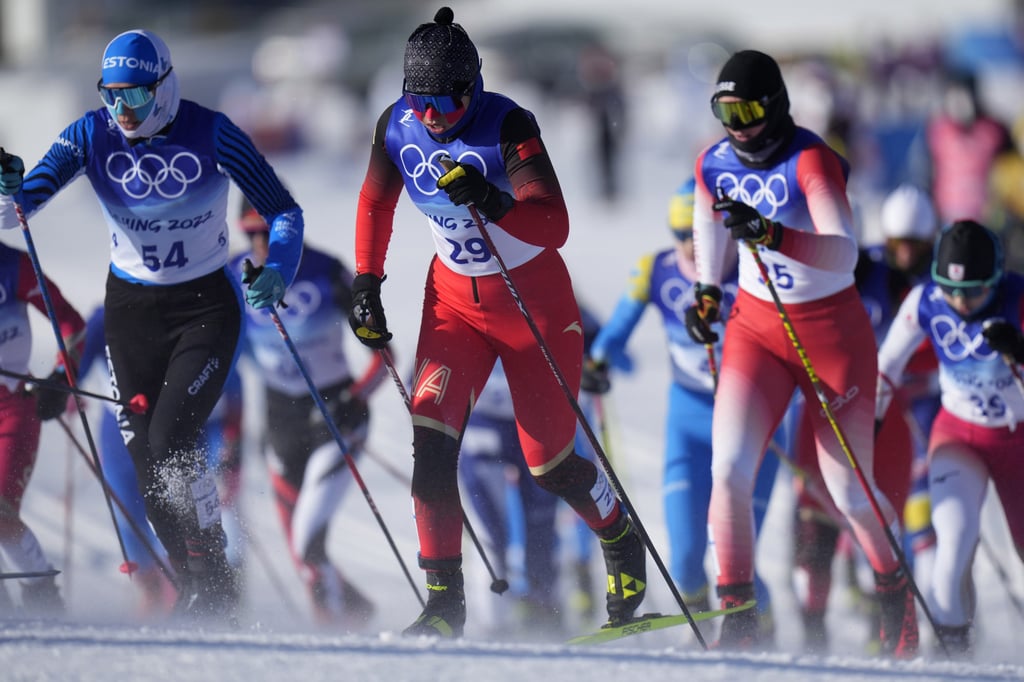 Dinigeer Yilamujiang competes during the women’s 15km skiathlon cross-country skiing competition. Photo: AP Dinigeer Yilamujiang competes during the women’s 15km skiathlon cross-country skiing competition. Photo: AP