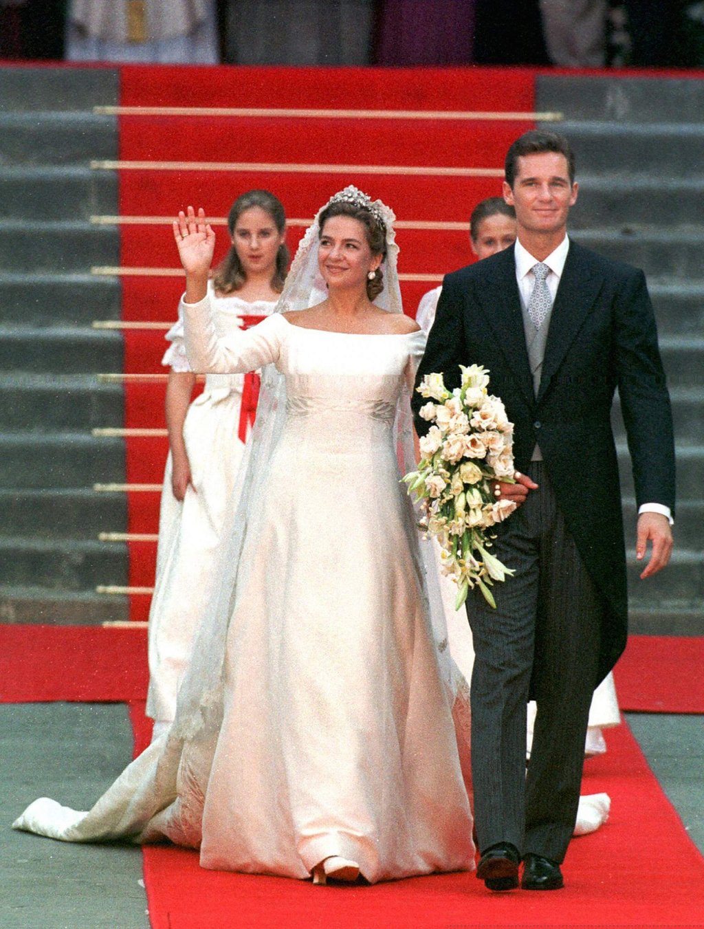 Princess Cristina of Spain and Iñaki Urdangarin leave Barcelona’s Cathedral of Saint Eulalia after their wedding in October 1997. Photo: AFP Princess Cristina of Spain and Iñaki Urdangarin leave Barcelona’s Cathedral of Saint Eulalia after their wedding in October 1997. Photo: AFP