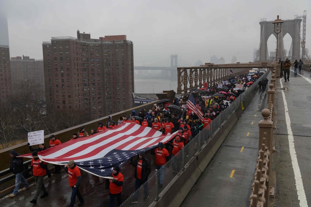 City workers protest against a Covid-19 vaccine mandate in New York City. Photo: AFP