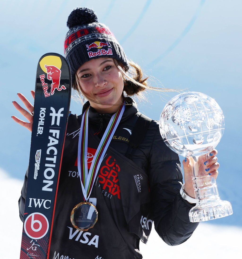 Eileen Gu of Team China poses after placing first in the women’s freeski half-pipe competition at the Toyota US Grand Prix at Mammoth Mountain in January. Photo: AFP Eileen Gu of Team China poses after placing first in the women’s freeski half-pipe competition at the Toyota US Grand Prix at Mammoth Mountain in January. Photo: AFP