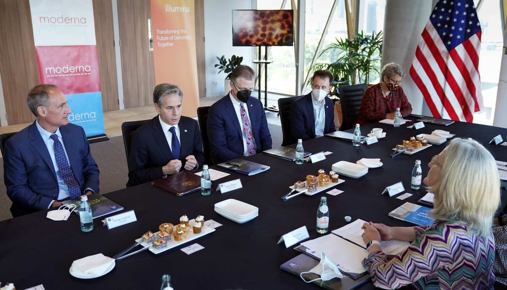 Blinken (second from left), ahead of the Friday meeting of the Quad foreign ministers, takes part in a health security partnerships discussion in Melbourne. Photo: AFP