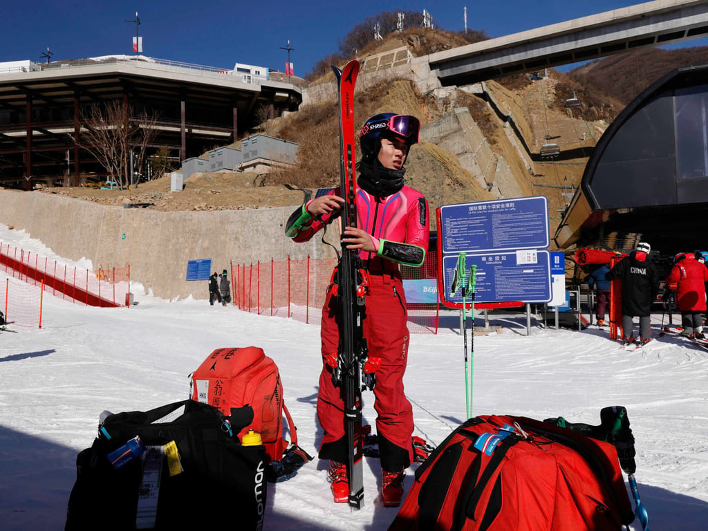 Hong Kong skier Adrian Yung Hau-tsuen in training before the Beijing Winter Olympic Games men’s giant slalom and slalom event at the Yanqing National Alpine Ski Centre. Photo: SF&OC