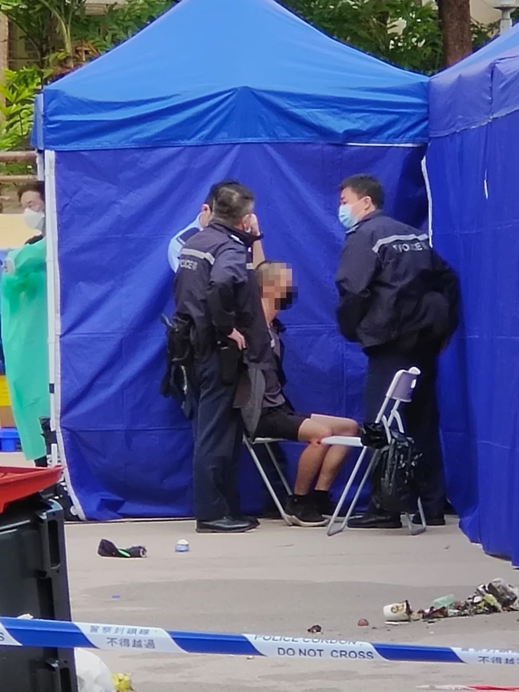 Police have arrested a man who allegedly set fire to a bin at a Covid-19 testing site. Photo: Facebook Police have arrested a man who allegedly set fire to a bin at a Covid-19 testing site. Photo: Facebook