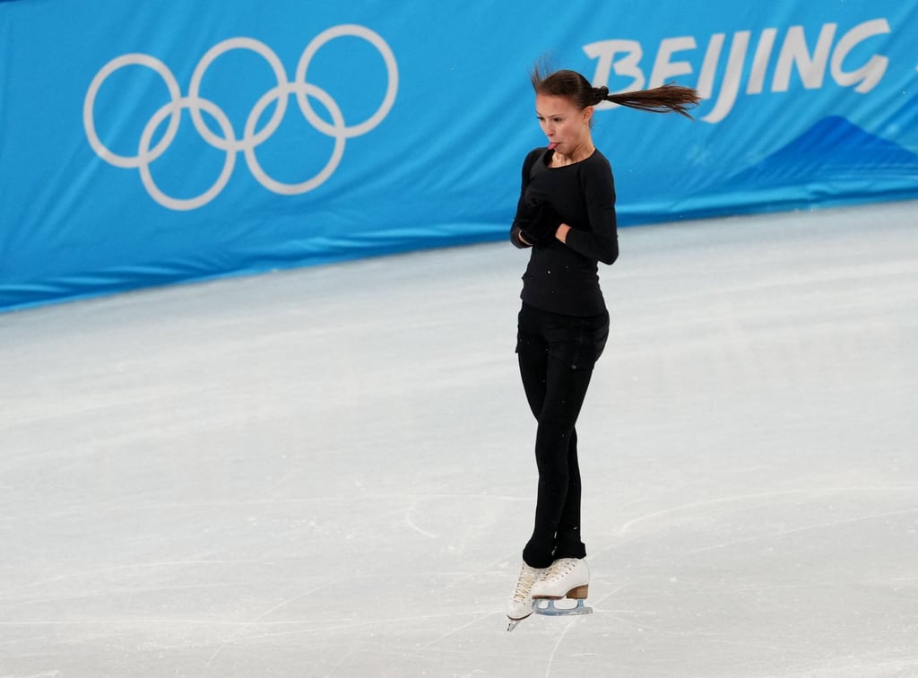 Anna Shcherbakova of the Russian Olympic Committee goes through her routine during a training session in Beijing. Photo: Reuters