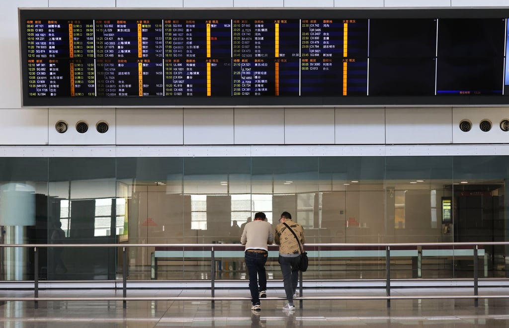 A board at Hong Kong International Airport shows flights being cancelled in January. Photo: Dickson Lee A board at Hong Kong International Airport shows flights being cancelled in January. Photo: Dickson Lee
