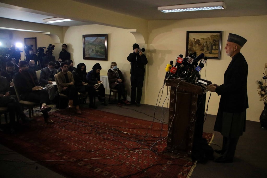 Former Afghan president Hamid Karzai during a press conference in Kabul, Afghanistan on February 13. Photo: EPA-EFE Former Afghan president Hamid Karzai during a press conference in Kabul, Afghanistan on February 13. Photo: EPA-EFE