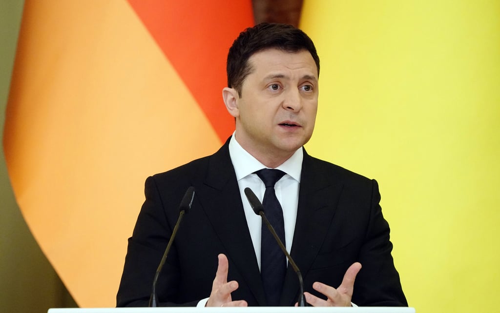 Ukrainian President Volodymyr Zelensky during a joint press conference with German Chancellor Olaf Scholz, following their meeting on Monday in Kyiv. Photo: dpa Ukrainian President Volodymyr Zelensky during a joint press conference with German Chancellor Olaf Scholz, following their meeting on Monday in Kyiv. Photo: dpa