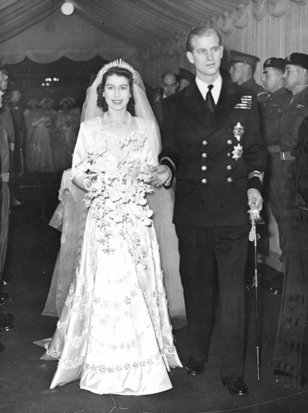 Then-Princess Elizabeth and the Duke of Edinburgh leaving Westminster Abbey, London, after their wedding in November 1947. Photo: Reuters