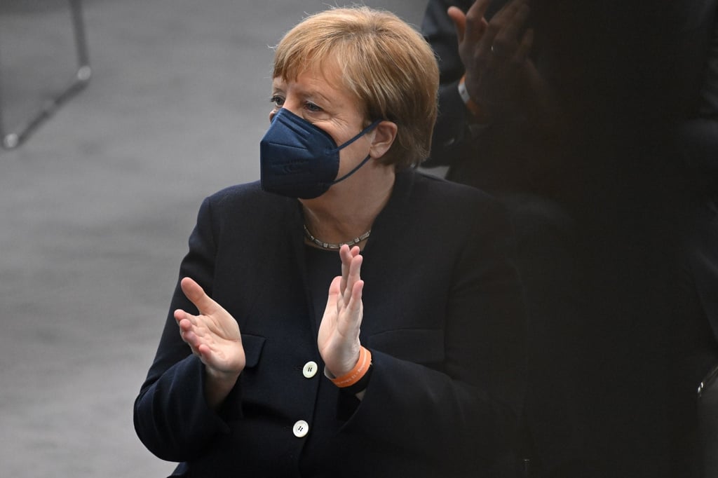 Former German chancellor Angela Merkel at the Paul Loebe Haus in Berlin, Germany on February 13. Photo: EPA-EFE Former German chancellor Angela Merkel at the Paul Loebe Haus in Berlin, Germany on February 13. Photo: EPA-EFE
