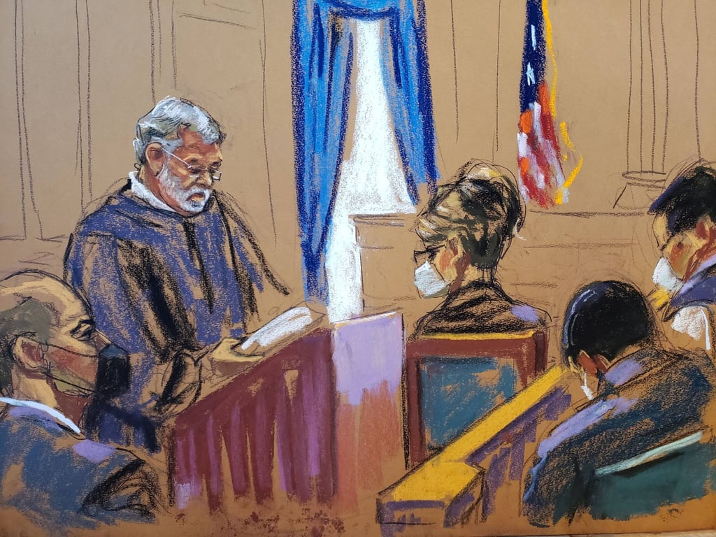 Sarah Palin and former New York Times former editorial page editor James Bennet look on as US District Judge Jed Rakoff instructs the jury on Friday. Courtroom sketch: Jane Rosenberg via Reuters Sarah Palin and former New York Times former editorial page editor James Bennet look on as US District Judge Jed Rakoff instructs the jury on Friday. Courtroom sketch: Jane Rosenberg via Reuters