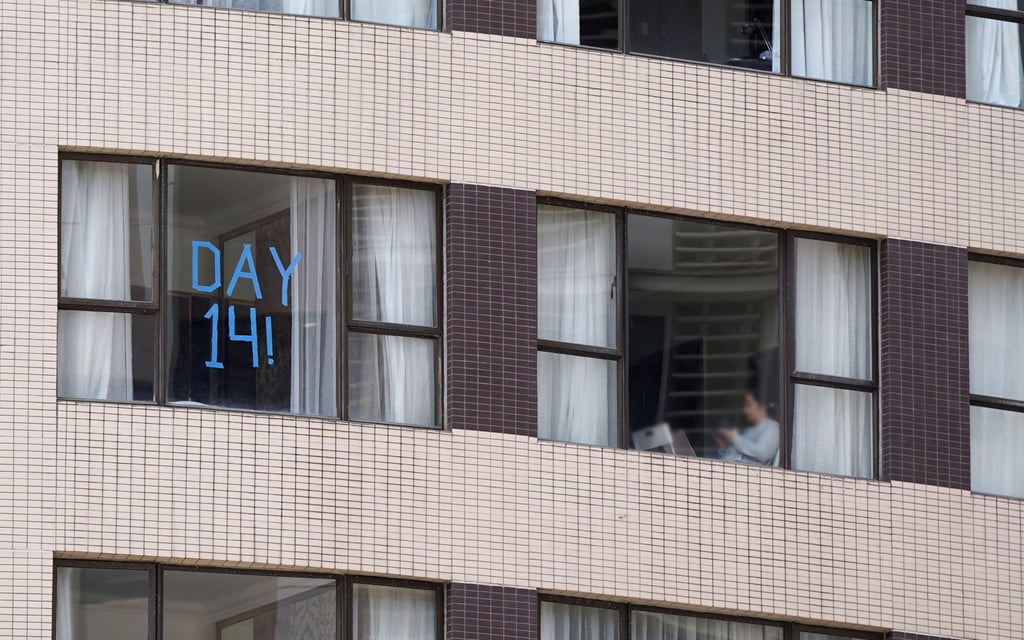 People isolating at Dorsett Wanchai Hotel. A total of 40 hotels providing 11,500 rooms are currently in use as quarantine facilities for overseas travellers. This number will rise from March 1 to July 31. Photo: Sam Tsang
