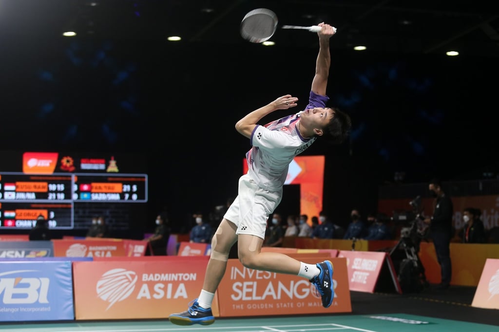 Chan Yin-chak wins his singles match against India at the Asia Team Championships. Photo: Badminton Asia
