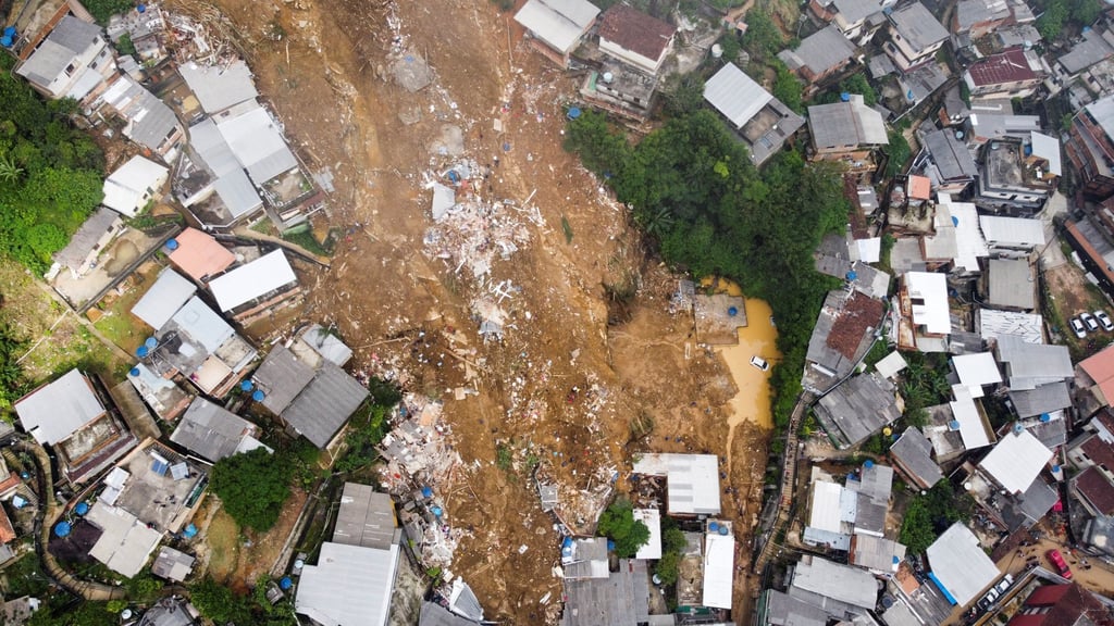 A mudslide after pouring rains in Petropolis, Brazil. Photo: Reuters A mudslide after pouring rains in Petropolis, Brazil. Photo: Reuters